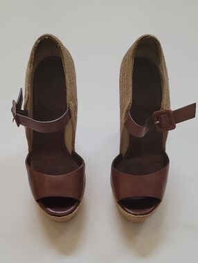 Christian Louboutin Praia 140 Brown Leather Espadrille Wedge Sandals